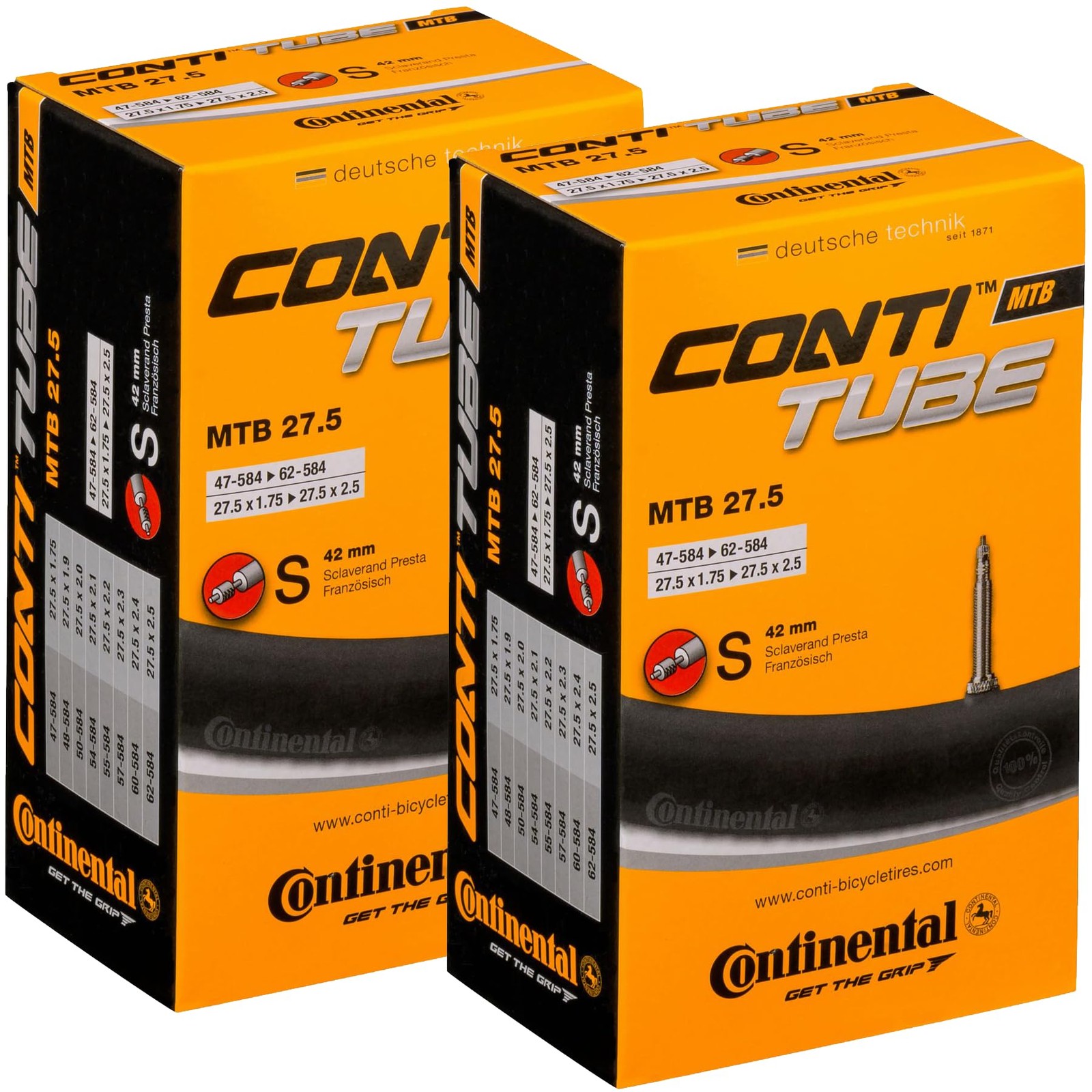 Continental 27.5 Inch Mountain Bike Inner Tubes Pack of 2 with Presta Valve