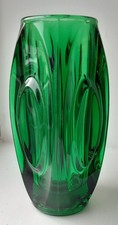 Vintage Sklo Union Czech Green 'Lens' Vase by Rudolf Schroter