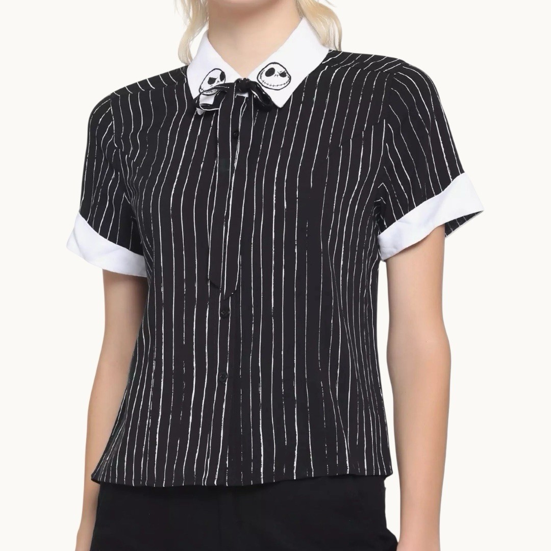 The Nightmare Before Christmas Pinstripe Woven Button- Down Top Hot Topic SM