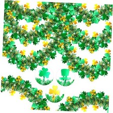 50FT St Patrick's Day Tinsel Garland, Green Gold St Patricks Day Hat, Shamrock
