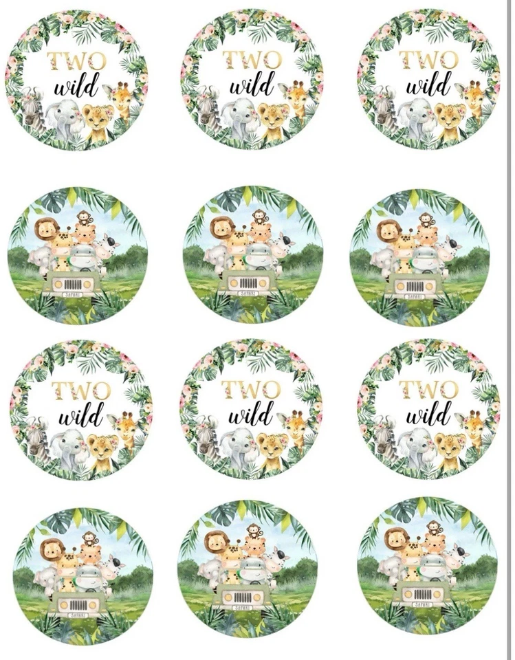 12 TWO Wild Edible Image Cupcake Topper Frosting Sheet Jungle Animal Cupcake - Image 2 of 2