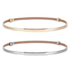 2 Pack Women's Skinny Patent Leather Belt Adjustable Slim Waist Belt for Dress