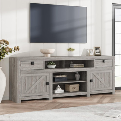 70'' Farmhouse TV Stand with Barn Doors & Storage for TVs up to 80'' - Grey