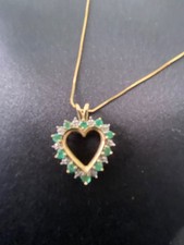 Emerald and Diamond Heart pendant 10k