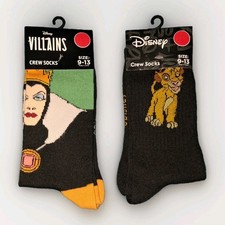 Disney Villains Socks 2 Pairs Maleficent  Lion King's Simba Size 9-13