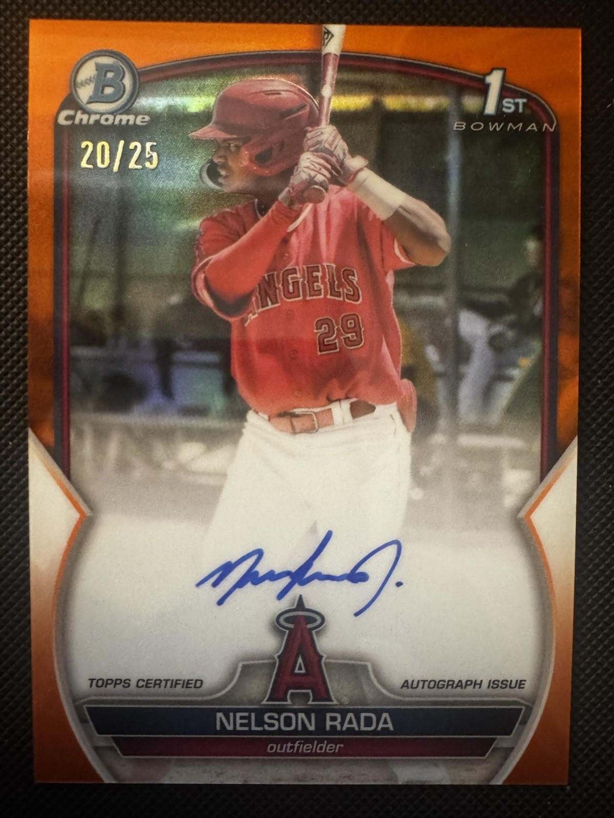 2023 Bowman -Chrome Prospect Autograph Orange Refrac  #CPA-NR Nelson Rada /25