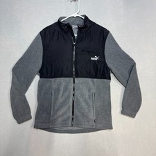 Puma Men's M Full Zip Jacket Polar Fleece Color blocked Charcoal Black 1121