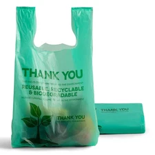 Eco Biodegradable Plastic Grocery Bags - 100 Count with Handles, Thank You T-...