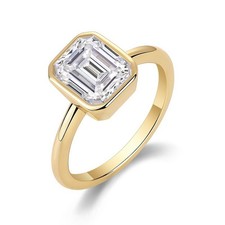 Image of 3CT D Color Emerald Cut Moissanite Ring Solitaire Band 18K Yellow Gold Plated