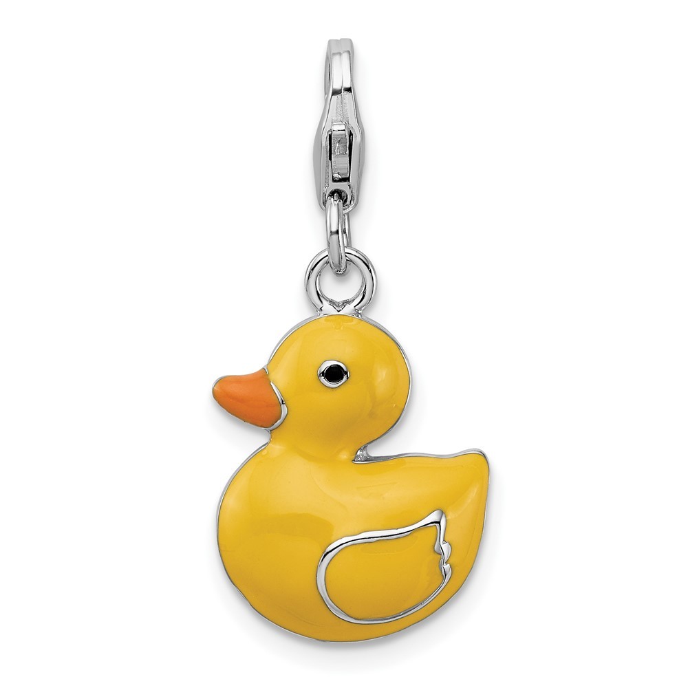 Sterling Silver Enameled 3-D Duck Charm Pendant with Fancy Lobster Clasp 2.34gm