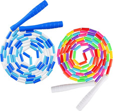2 Pack Rainbow Beaded Jump Rope, Segmented Tangle-Free Skipping Rope for Kids