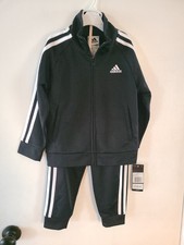 Adidas Boys 2-Piece Active Set Striped Tracksuit/Jogging Suit Black/White Sz 3T