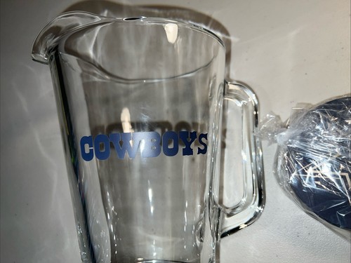Dallas Cowboys Blue Logo NFL Clear Glass Beer Serving Pitcher w/ Coasters - Picture 3 of 16