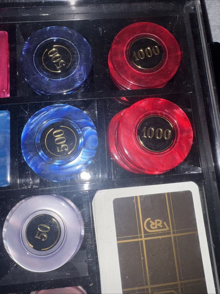 Conjunto de jogos de pôquer placas de fichas Lucite perolizadas na caixa 102 peças -RARO- - Imagem 4 de 4