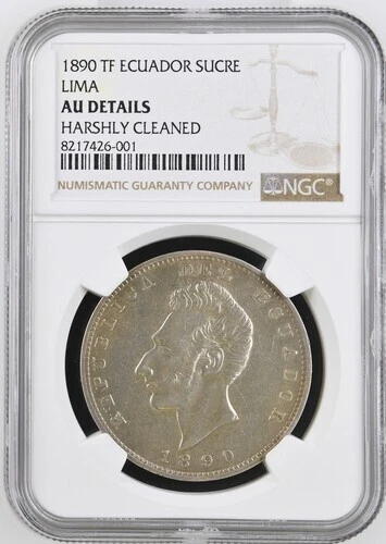 ECUADOR  1 SUCRE 1890   LIMA  KM # 53.3  NGC AU DETAILS