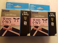 Epson LabelWorks LC-4PBK5 Label Ribbon Black/Pink 12MM (1/2") - 2 Pak