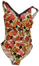 Naturana Frauen Bademode Badeanzug braun-weiß-rot-orange floral Cup D Gr. 38-46