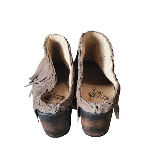 Freebird Grey Suede Leather Heeled Mules with Fringe Boho Festival Hippie Size 9 - Picture 3 of 6