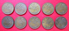 NETHERLANDS TEN CONSECUTIVE DATE 1971 to 1980 VINTAGE  5 CENT GOOD GRADE COINS