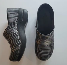 Dansko Women’s Clogs Shoes Metallic Gray Multi Color Striped Size EU 38 Slip On