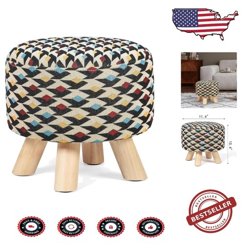 Versatile Round Footrest Ottoman - Fashionable Fabric Accent for Any Room