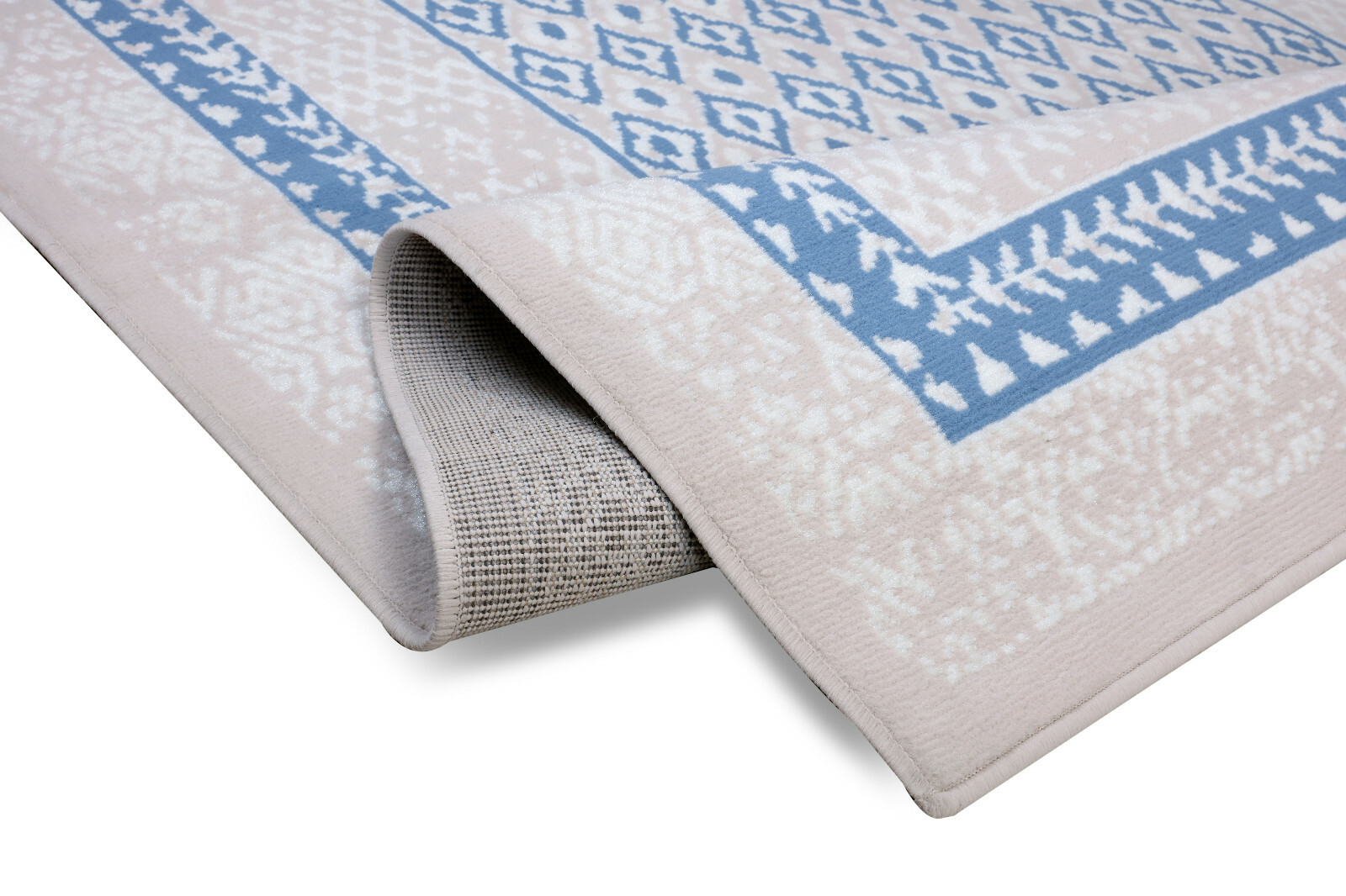 Bordered Transitional Runner - Light Blue, Geometric Pattern Area Rug ...