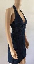 VERSACE DENIM SEXY PLUNGING NECKLINE HALTER DRESS SZ SMALL
