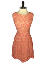 EN FOCUS STUDIO Size 10 Dress Orange Floral Lace Beige Lining Sleeveless