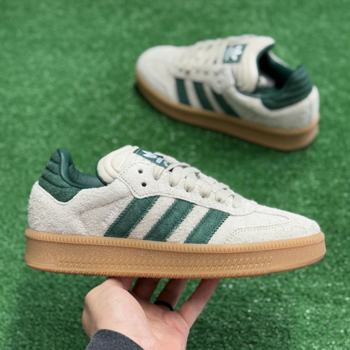 Adidas Samba XLG Putty Grey Collegiate Green Mens JI3197 NEW Sz 6