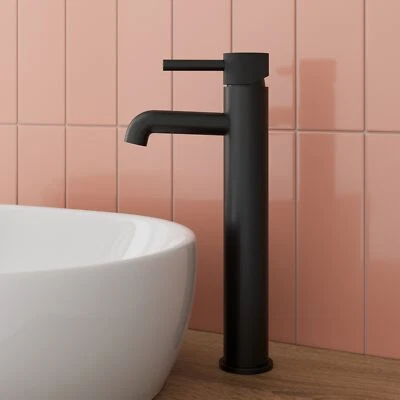 AFFINE Countertop Tall Basin Sink Mixer Tap Bathroom Single Lever Fluted Matt Black