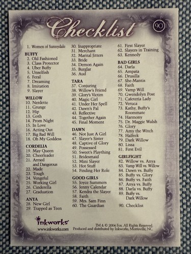 2004 InkWorks BUFFY Vampire Slayer Women Of Sunnydale Mini Master Set + Case HIT - Picture 24 of 24