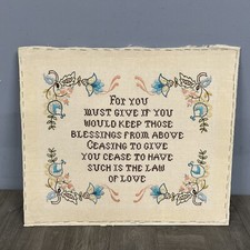 VTG Cross Stitch To Frame Love Sentiment Flowers Farmhouse Cottage Core 18" x14"