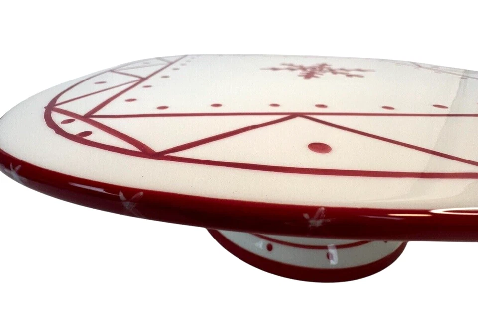 Red & White Snowflake Christmas Tree Pedestal Cake Stand Square 12" x 4" - Image 4 of 4
