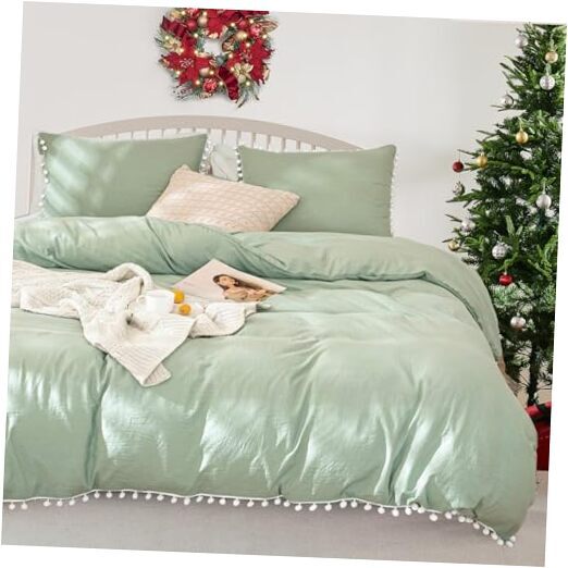 Comforter Set Size Green Bedding Set Ultra Soft Microfiber Pom Twin Sage Green-image