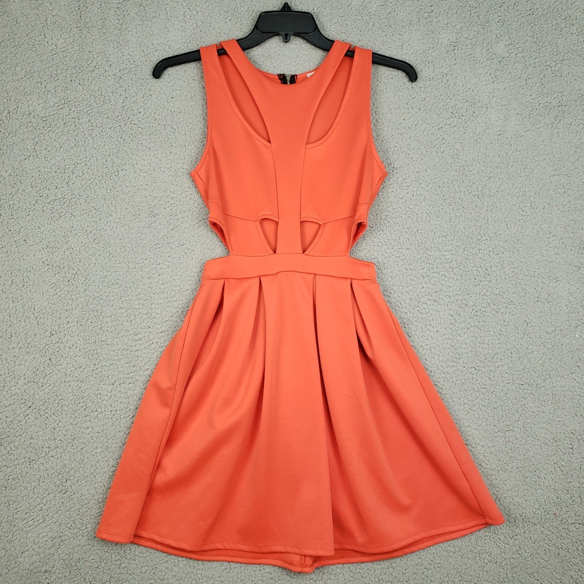 charlotte russe orange dress Charlotte Russe Fit & Flare Dress Womens Size M Orange Cutout Pleated Back  Zip