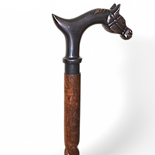 Vintage Wooden Walking Stick Cane with Designer Bronze Finish Horse Head Handle - Picture 4 of 6