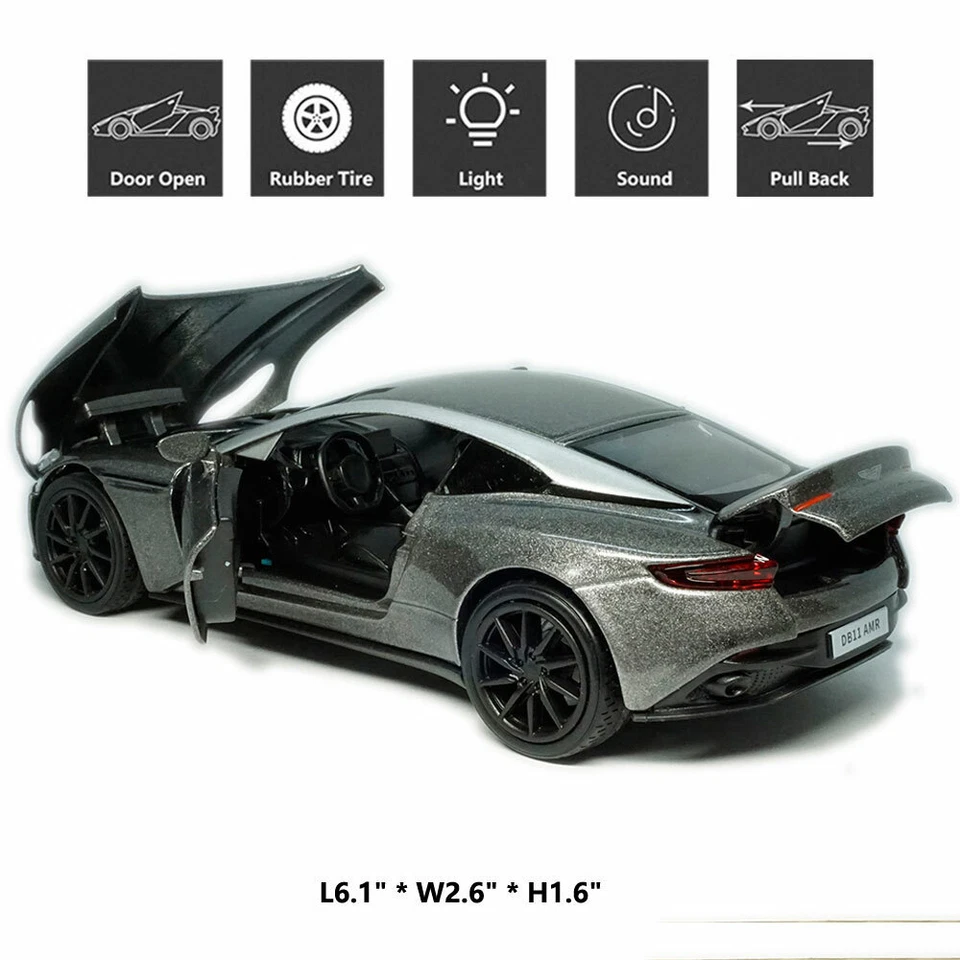 1:32 Aston Martin DB11 AMR Modelo Coche Aleación Diecast Vehículo de Juguete Colección Gris Foto 2 de 4
