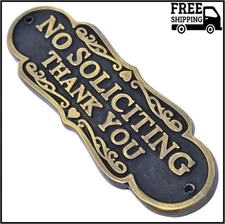 Brass Finish No Soliciting Thank You Sign 8" - Solid Brass Finish Wall Plaque - 