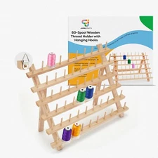 CraftMaster 60-Spool Wooden Thread Rack: Perfect for Embroidery, Quilting, Sewin