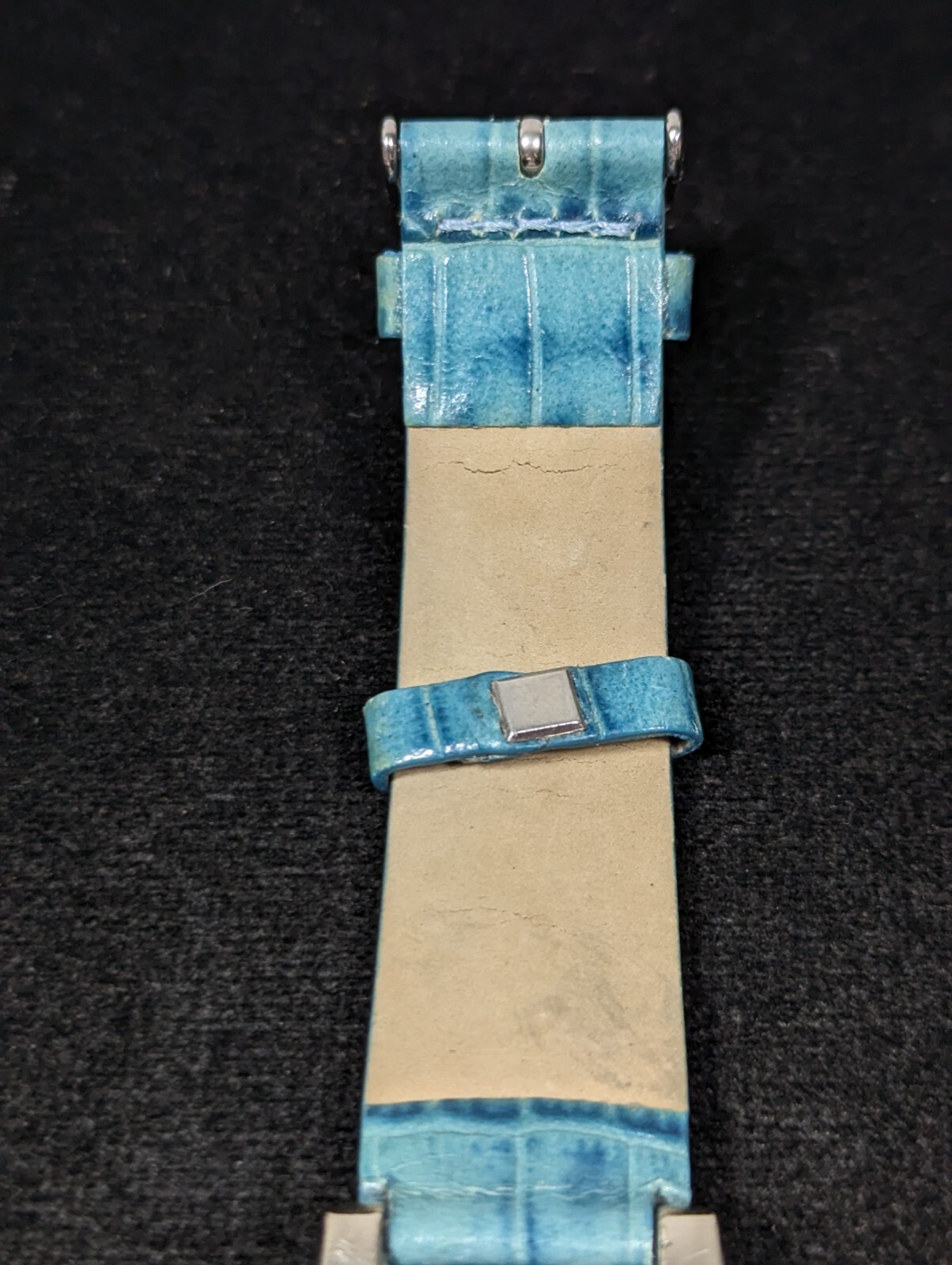 Gossip Silver Tone Crystal Accent Rectangle Case Blue Leather Band Watch 7.5 In