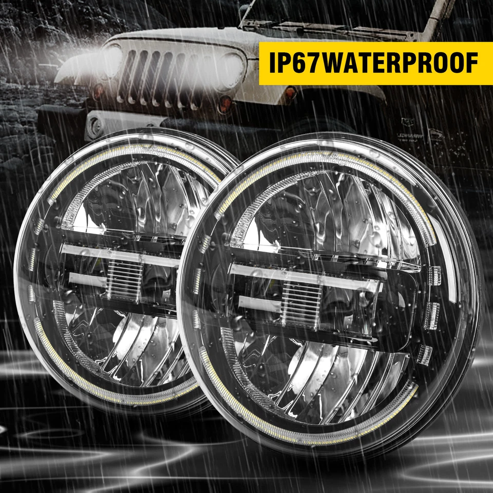 Par de faróis de LED redondos pretos 7" halo olhos de anjo para Jeep Wrangler JK TJ CJ LJ - Imagem 4 de 4