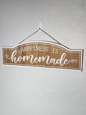 NEW Rustic Farmhouse Sign HAPPINESS IS HOMEMADE Hanging Sign 23.5 x7.75 