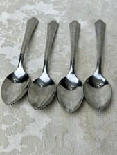 Ekco Chevron Stainless Flatware 4 Grapefruit Spoons Chiseled Ends Made in USA