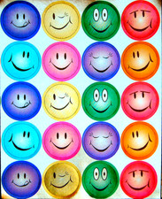 20 CUTE 7/8" FOIL SMILEY SEALS STICKERS 5 x 4" SHEET USA MADE Fast Shipping