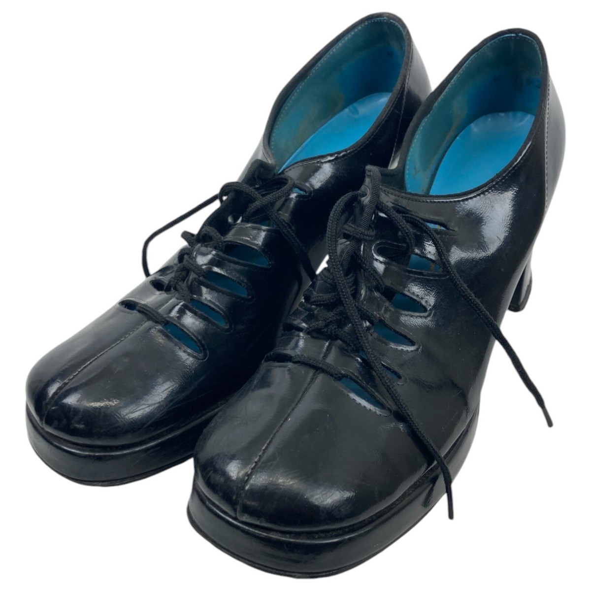 Vintage Womens Black Square Toe Chunky Platform Witchy Rockabilly