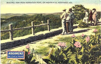 Beautiful View Inspiration Point HWY 62 N.W. Arkansas Vintage Postcard Linen