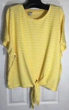 NEW A NEW DAY WOMEN STRETCH TOP PLUS SIZE XL YELLOW STRIPES TIE IN THE MIDDLE 