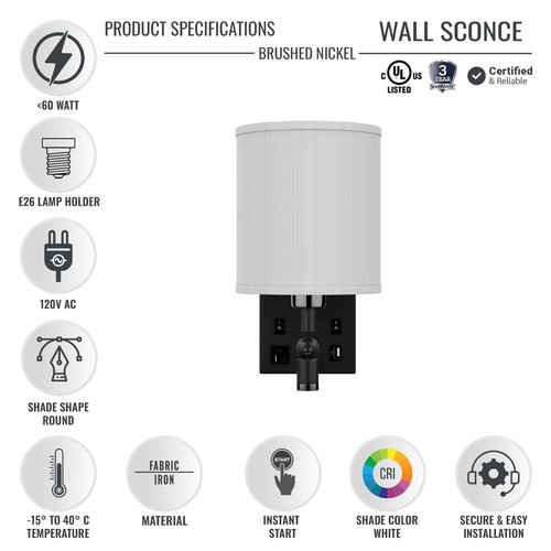 1-Light LED Wall Sconce Decorative Lights for Bedroom with USB Ports and Outlet - Picture 5 of 11