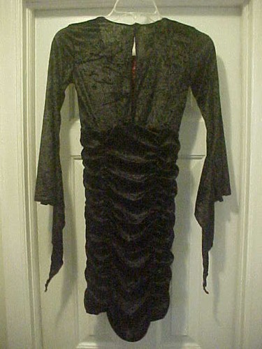 Schwarzes Velours Hexenkleid Mädchen Gr. M (8-10) Burgunderrot & Goldrand Langarm - Bild 3 von 6