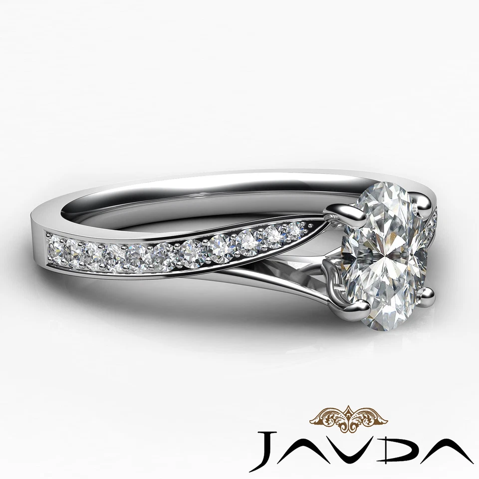 Conjunto de pavê de catedral haste dividida anel de noivado de diamante corte oval GIA D VS1 0,85 ct - Imagem 3 de 4